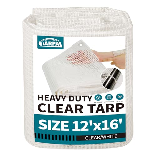 TARPAL 12'x16' Clear White Tarp Heavy Duty Waterproof 12mil with Grommets or Zip Ties for Large Greenhouses for Outdoors Garden,Farm,Chicken Coops - color: Clear White Leno Tarp, size: 12x16ft-Finished size