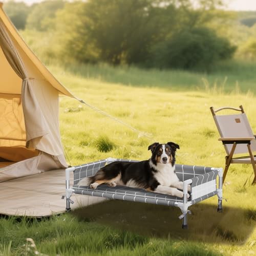 Elevated Dog Bed with Three-Sided Fence and Removable Cushion - Anti-Slip Feet, Stable Design, Easy Assembly, Indoor Relaxation & Outdoor Activities for Small/Medium Dogs, All-Season Comfort - size: Cushion-(M-)
