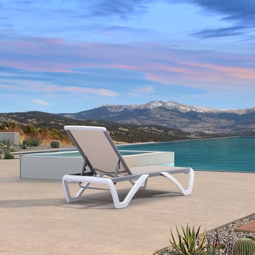 PURPLE LEAF Patio Chaise Lounge Chair Outside Aluminum Plastic Stackable Tanning Chairs for Pool Sunbathing Beach Deck Outdoor Lounger, Khaki - color: Khaki, style: 1 chair