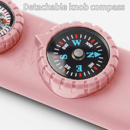 Multifunctional Survival Emergency Whistle for Kids with Compass Hiking Survival, Thermometer & Neck Lanyard | Emergency Safety Gear for Hiking, Camping, Kayaking, Boating, Climbing - color: pink