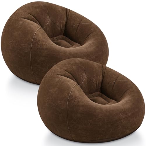 Realspring Inflatable Bean Bag Chairs Outdoor Blow up Camping Chairs Inflatable Lazy Sofa Folding Portable Bean Bag Loungers Couch for Movie Night(Dark Coffee,2 Pcs) - color: Dark Coffee