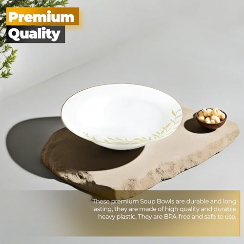 PLASTICPRO 32 Pack Elegant Disposable Plastic Bowls Includes 32 Soup or Salad Bowls Heavy Duty Fancy Party Bowls White & Gold Flower Design - color: White & Gold Flower Design Bowls