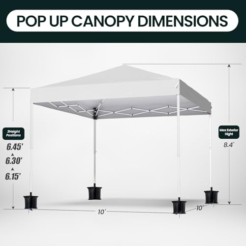 Shades 10x10 Pop Up Canopy, Heavy Duty Beach Tent with Carrying Bag for Easy Moving, Sun Shelter for Parties, Events, Camping, Outdoor Gazebo with 420D PU Coated Waterproof White Fabric - color: white, size: 10'x10' FBA