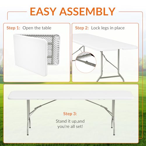 Elevon Folding Table Set with 8 Black Folding Chairs,8 Feet Heavy Duty Fold-in-Half Utility Table Sets for Picnic, Event, Training, Outdoor Activities, at Home and Commercial Use - size: 8 feet, style: With 8 Black Chair