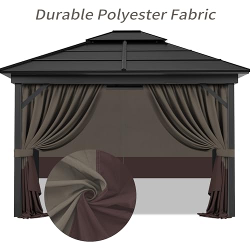 Gazebo Privacy Curtains 10' x 10' with Zipper 4-Panels Side Wall Universal Replacement for Patio, Outdoor Canopy, Garden and Backyard Khaki and Brown (Curtain Only) - color: Khaki and Brown, size: 10' x 10'