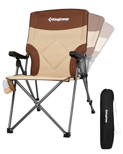 KingCamp Folding Camping Chair Adjustable 3-Position, Reclining Outdoor High Back Camp Chair with Hard Armrests, Heavy Duty Portable Chair, Dual-Layer Padded Seat & Storage for Camping, Lawn, Backyard - color: 1 Pack-khaki/Coffee-3-level Adjustment