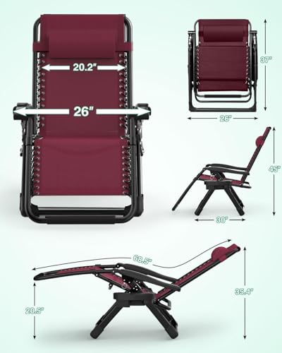 ZENPETIO Zero Gravity Chair, Reclining Camping Chair with Cup Holder and with Removable Cushion, Anti Gravity Lounge Chair for Indoor and Outdoor - color: Wine Red