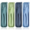 Reusable Utensils Set with Case, 4 Sets Portable Travel Cutlery Set, Wheat Straw Flatware Sets for Kids Adults, Camping Eating Utensils Sets for Daily Use or Outdoor