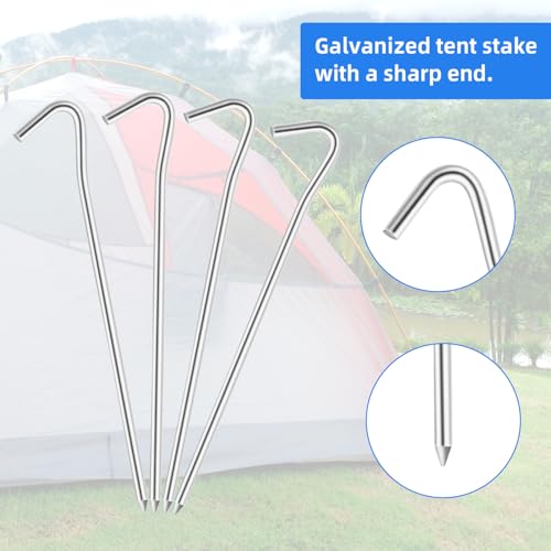 9" Tent Stakes, Heavy Duty Tarp Camping Stakes, Galvanized Metal Pegs for Outdoor Decorations, 40 PCS - size: 9"