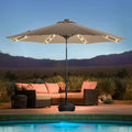 wikiwiki 11FT Solar Led Patio Umbrella with Base Included, 32 LED Lights, 8 Sturdy Ribs, Fade Resistant Waterproof POLYESTER DTY Canopy for Garden, Lawn, Deck, Backyard & Pool, Tan - color: Tan, size: 11FT