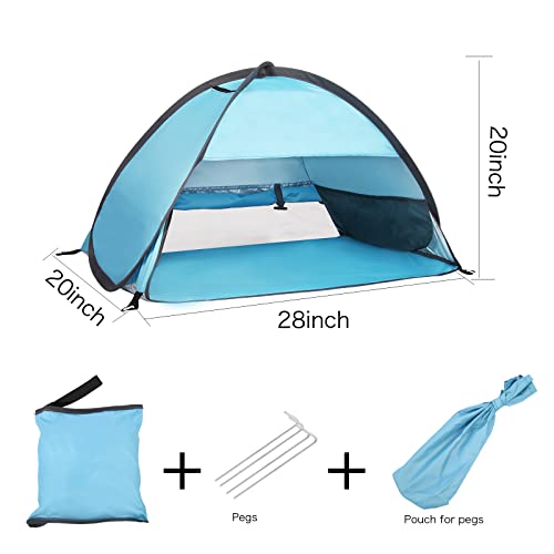 Pop Up Dog Beach Tent,Mini Head Tent,can be Fixed Small Dog Beach Sun Shelters Tent,shelter for cat,Waterproof and Breathable Mobile Phone Stand with Nails - color: Sky Blue-Breathable-27.5in