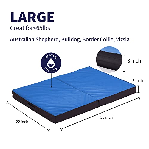 Outdoor Dog Bed for Large Dogs, Waterproof and Portable with Washable Cover, Foldable Cooling Orthopedic Bed for Outside and Indoor Use, 35" All Weather - color: Navy Blue, size: Large