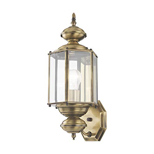 Livex Lighting 2006-01 Outdoor Wall Lantern with Clear Beveled Glass Shades, Antique Brass - color: Antique Brass