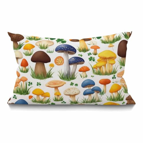 Smooffly Mushroom Waist Lumbar Cotton Linen Throw Pillow case Cushion Cover for Sofa Home Decorative Oblong 12x20 Inches - color: Swn17