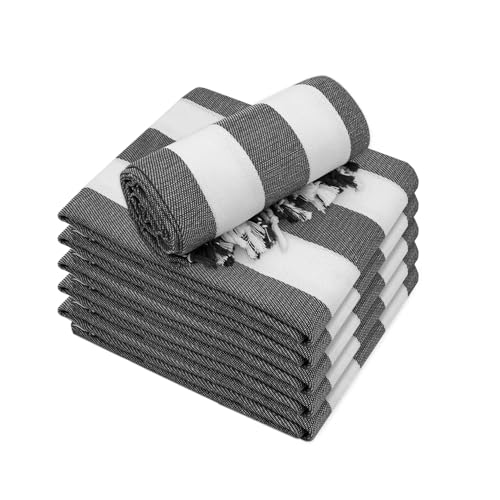 Set of 6 Turkish Beach Towel, Cotton Beach Towels, 36 x 71 Inches Turkish Towel, Sand Free, Quick Dry, Lightweight Beach Towels for Adult Black - color: Black, size: 6 Pack