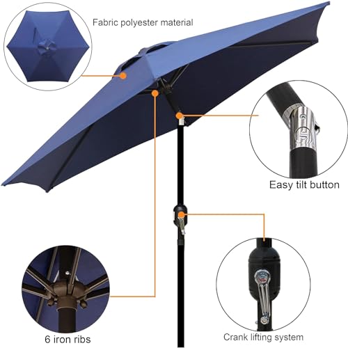 Blissun 7.5 ft Patio Umbrella, Yard Umbrella, Outdoor Market Umbrella with Push Button Tilt Crank (Navy Blue) - color: Navy Blue