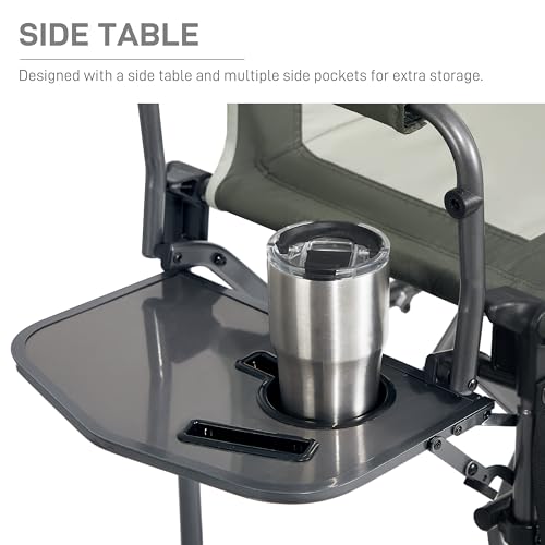 EVER ADVANCED Portable 30.7" Seat Height Tall Folding Camping Chair Directors Chair High Foldable Bar Stool with Side Table for Makeup Artist, Sports Event, Craft Show, Supports 350LBS - color: Green Grey