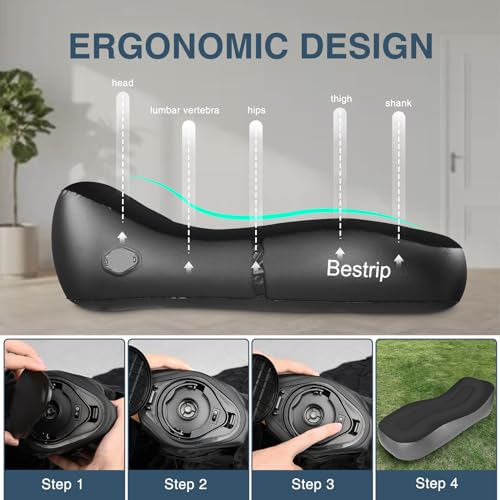Bestrip Auto Inflatable Couch Lounger, Air Mattress Sofa Bed with Rechargeable Air Pump - color: Black, size: Single