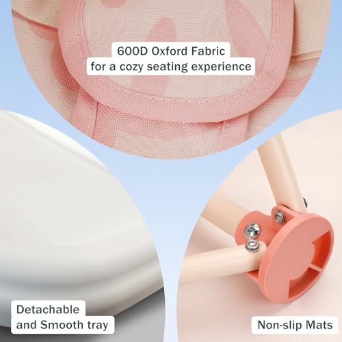 Tiny Marvels 3-in-1 Portable Baby Chair, Foldable Booster Seat with Removable Tray, Safety Harness & Carry Bag for Dining, Travel, Camping, Beach, 6M-3Y (Blush Bloom) - color: Blush Bloom