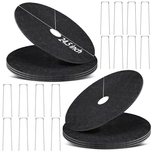 8 Pack Non-Woven Tree Mulch Ring, 24.5 Inch Degradabl Tree Protection Mat, Weed Barrier Round Mats with 16 Staples Stakes for Weed Growth RootProtection Resistant and Reusable - color: Black 24.5IN