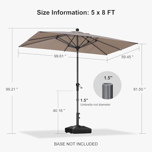 PURPLE LEAF 8' x 5' Rectangular Patio Umbrella Outdoor Table Umbrella Aluminum Frame Market Umbrella Sun Umbrella with 8 Sturdy Ribs & Tilt for Garden Deck Lawn & Pool Beige - color: Beige, size: 5' x 8'