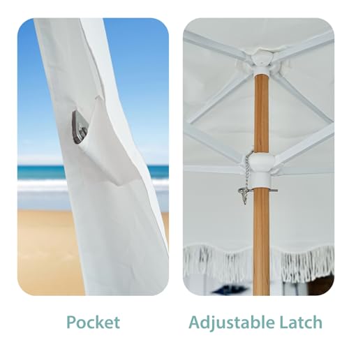 AMMSUN Beach Cabana with Blanket, 7' x 7' Boho Canopy with Tassels, Premium Wood Pole, Fringe Cabana Tent with Sand Pockets, Instant Sun Shade for Sand, Garden, Outdoor, Elegant White - color: Elegant White with Colorful Beach Blanket