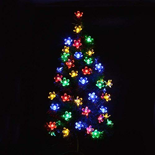 Joomer Outdoor Solar String Lights, Flower String Lights, 50LED Cherry Blossoms String Light 8 Modes Memory Function Waterproof for Garden, Patio, Fence, Yard, Outdoor Decor (Multicolor)