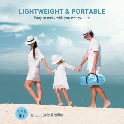 Elegear CumbreX™ Beach Tent Sun Shelter with Canopy, 4-5 Person Pop Up Beach Tent, Easy Setup UPF 50+ UV Protection Portable Lightweight Double Silver Coating Beach Cabana Sun Shade Shelter - Sky Blue - color: Sky Blue, size: 4-5 Person