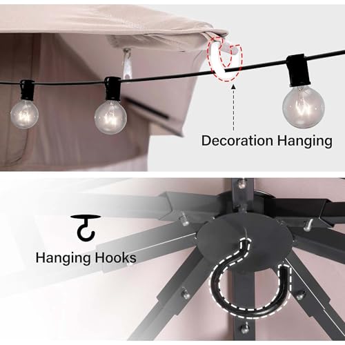 LAUSAINT HOME 10'x20' Outdoor Gazebo with 100FT String Lights, Metal Heavy Duty Patio Canopy Tent with Double Roofs, Mosquito Nettings and Privacy Screens for Backyard, Garden, Lawn, Khaki - color: Khaki, size: 10'x20' With String Lights