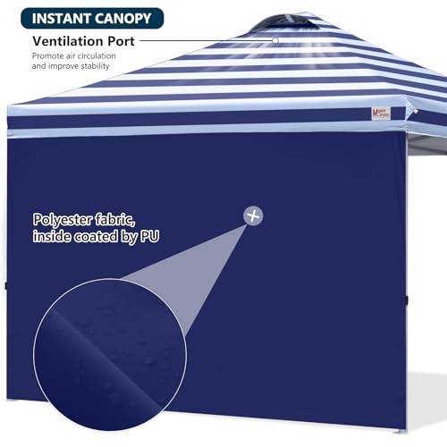 MASTERCANOPY Durable Pop-up Canopy Tent with 1 Sidewall (10'x10',Navy Blue Stripes) - color: Navy Blue Stripes, size: 10x10