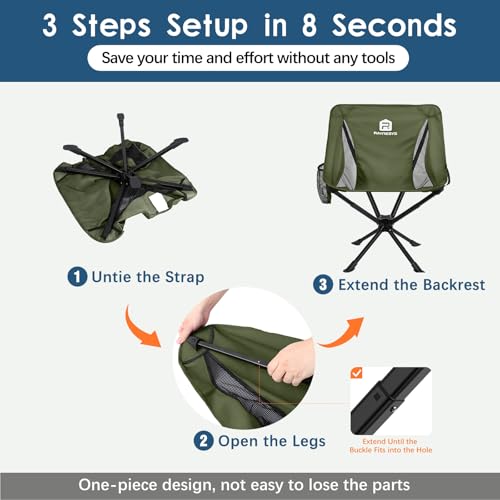 Raynesys Portable Camping Chair 1 Pack, 8 Seconds Quick Setup Folding Camping Chair, Flexible 360° Rotation, 3.8Lb Lightweight Travel Chairs for Easy Carry to Hiking, Sporting, Beach, Army Green - color: Army Green, size: 1 Pack