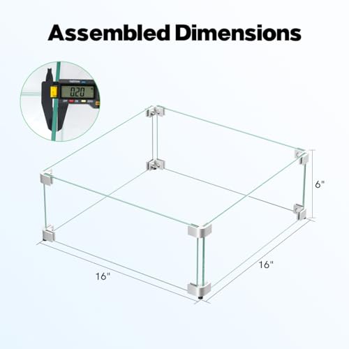 16" x 16" x 6" Glass Wind Guard for Propane Gas Fire Pit Table, Square Thick Tempered Glass Shield, Firepit Glass Barrier with Aluminum Corner Bracket & Rubber Feet - size: 16" x 16" x 6"