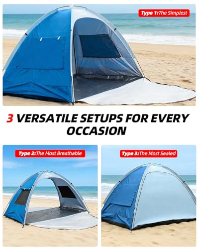 Abahub 3-Person Beach Tent Sun Shelter, UPF 50+ UV Protection Portable Sun Shade with 2 Doors and 2 Mesh Windows, Lightweight Beach Cabana for Beach, Camping, Fishing & Outdoor Activities - size: 2 DOOR