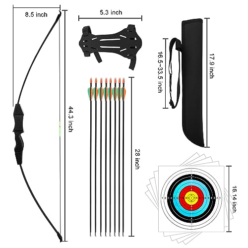 Dostyle 44" Bow and Arrow Set for Kids Children Outdoor Youth Recurve Bow Junior Archery Training for Kids Teams Game Gift - color: Black