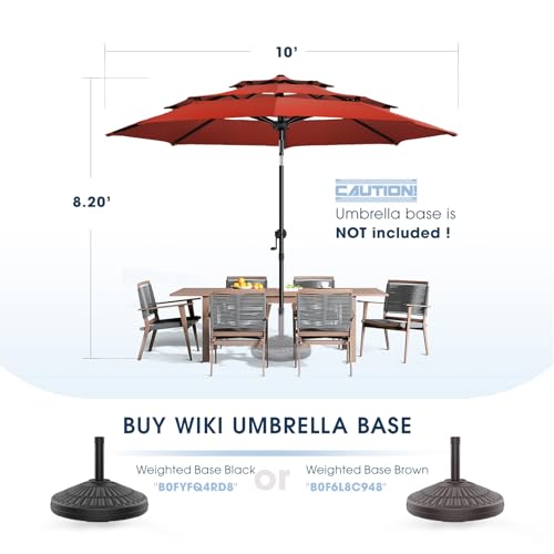 wikiwiki 10ft 3-Tier Patio Umbrella Outdoor Table Market Umbrella for Patio with Push Button Tilt/Crank, Fade Resistant Waterproof POLYESTER Canopy for Garden, Lawn, Deck, Backyard & Pool, Red - color: Red, size: 10 FT