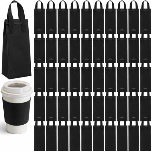Abbylike 50 Pcs Insulated Take Out Bags Bulk Drink Carrier with Handle for Delivery Hot Cold Food Pizza Coffee Milk Tea Delivery Cooler Bag for Catering Restaurant Picnic