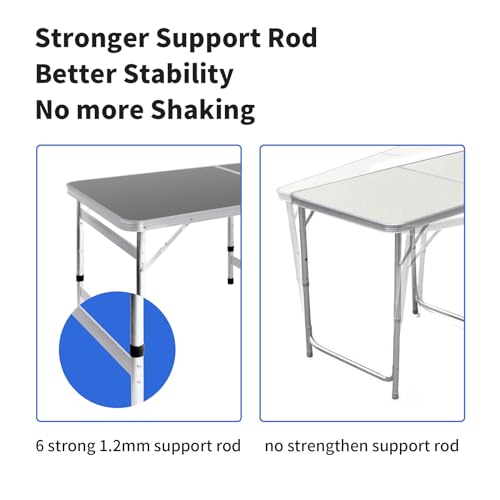 Moosinily Camping Table 6FT Folding Table Large 3 Adjustable Height Portable Picnic Table Camp Aluminum Outdoor Picnic BBQ Black - color: Black, size: 6ft