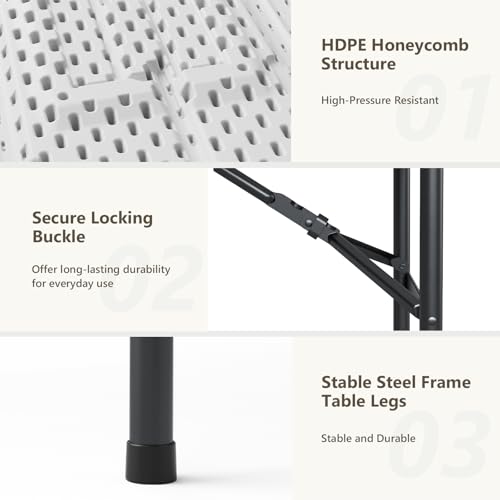 4ft Folding Table, Heavy Duty Plastic Card Table with Foldable Steel Legs, Metal Frame Support up to 400 lb, Portable for Indoor, Outdoor, Picnic, Camping, Dining, Party, White - color: White, size: 4FT
