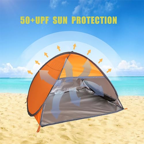 Small Pop Up Beach Tent Portable Head Tent, Pet Shade Canopy with Breathable Meshed Window for Dogs/Cats (Orange) - color: Orange