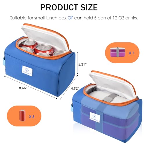 Genteen 2 Packs Freezable Snack Bag Built with Ice Packs,Small Cooler Bag Insulated Bag Reusable, Zip Closure with Buckle Handle for Travel/School/Work (Black+Blue) - color: 2pk Blue+Black