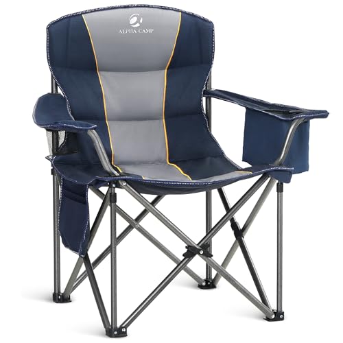 ALPHA CAMP Heavy Duty Camping Chair 500LBS Capacity, Oversized Folding Chair for Heavy People, Padded Portable Outdoor Chair with Cooler Bag & Cup Holder for Camping, Fishing, Beach - color: Navy Blue, size: 1PC