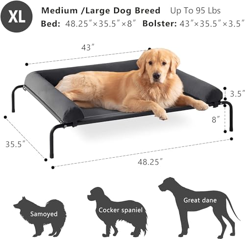 WESTERN HOME Cooling Elevated Dog Bed for Large Dogs, Portable Indoor & Outdoor Raised Dog Bed with Breathable Mesh, Chew Proof Pet Hammock Cots with Removable and Waterproof Bolsters - color: Grey, size: 48.0"L x 35.0"W x 8.0"Th