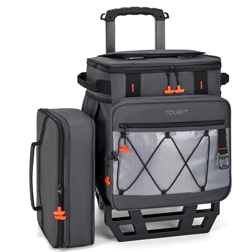 TOURIT Collapsible Cooler with Wheels, Insulated Rolling Cooler with All-Terrain Cart, Waterproof Soft Sided Cooler Bag for Beach, Picnic, Camping, Shopping, Travel - color: Dark Gray, size: 75Can 44L