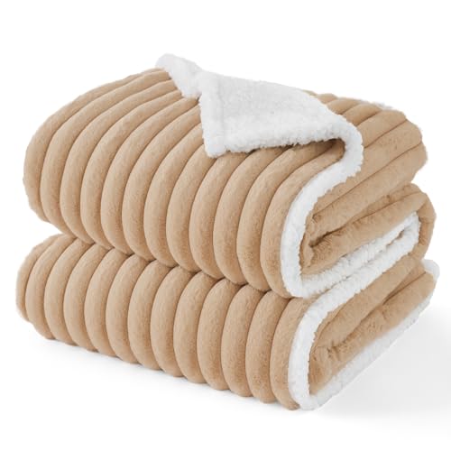 Bedsure ComfyFleece™ Waterproof Dog Blankets for Large Dogs - Soft Pet Cat Blanket Corduroy Fleece for Bed Protector Washable, Cozy Calming Reversible Furniture Protection,60"x80", Tuscan Beige - color: Sandy Beige, size: Twin(60x80")-1pc