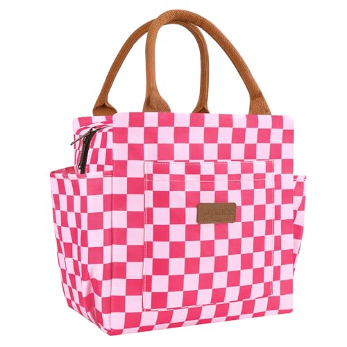 Joymee Lunch Bag Women Insulated Lunch Box Reusable Leakproof Large Spacious Cooler Tote for Women Men Adult with Bottle Holder and Side Pockets for Work Office Travel Picnic - Checker Pink - color: 04 Checker Pink