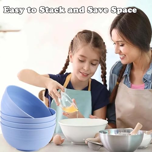 Unbreakable Wheat Straw Cereal Bowls Set of 4, 24 OZ Microwave and Dishwasher Safe Lightweight Soup and Salad Bowl Sets, Reusable Dessert Bowls for Rice, Pasta, Snack, Fruit, BPA Free (Blue) - color: Blue