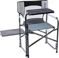 Portal Folding Director Chair with 2-Way Rotating Side Table, Heavy Duty 300 lb Camping Chair with Swivel Tray & Cup Holder, Ergonomic Mesh Back Portable Outdoor Seat for RV, Tailgating & Lawn, Grey