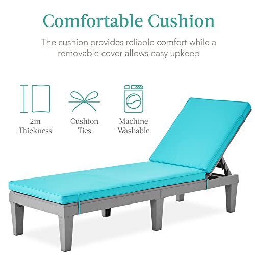 Best Choice Products Outdoor Lounge Chair, Resin Patio Chaise Lounger for Poolside, Backyard, Porch w/Seat Cushion, Adjustable Backrest, 5 Positions, 330lb Capacity - Gray/Teal - color: Gray/Teal