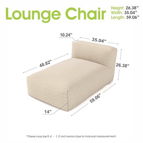 Dineli Chaise Lounge Chair Outdoor Bed Lounger Couch Sofa for Pool Comfy Patio Furniture Foam Filling Lazy Sofa for Outside, Water-Resistant Sunbed, Light Orange, 59'' Length - color: Light Orange, 59'' Length