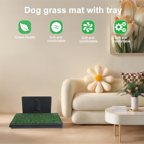 Dog Grass Pad with Tray for Indoor and Outdoor Use, Artificial Grass Pee Pads for Dogs, Reusable Indoor Dog Potty with Pee Baffle for Small/Medium Dogs